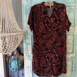 Tanoa shirt dress designed in Hawaii tencel black aloha Friday wear Monstera